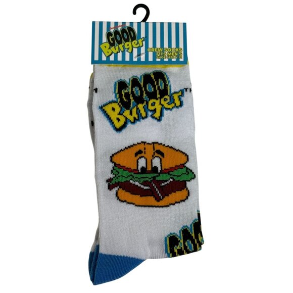 White Crew Socks 🍔 Burger Print NWT Retro Foodie Men’s Socks 6-12 - Picture 1 of 2